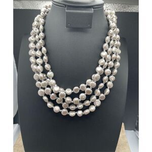 Gray Pearls Multi-strand Necklace Silver Hardware